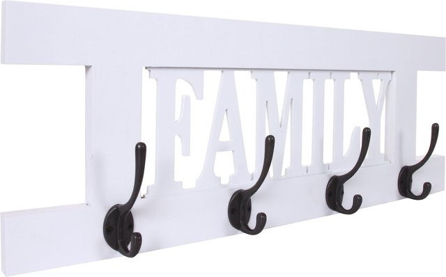 Wandgarderobe MCW C60 Family aus Paulowniaholz im Shabby-Look Vintage, Weiß lackiert, B: 60 cm, H: 21 cm, T: 21 cm - Bild 1