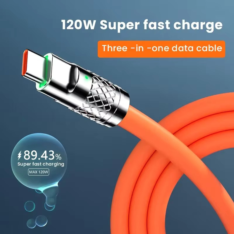 KADIXI 3 in 1 Schnellladekabel 120W 6A mit USB-C und Micro USB in Orange - Bild 2