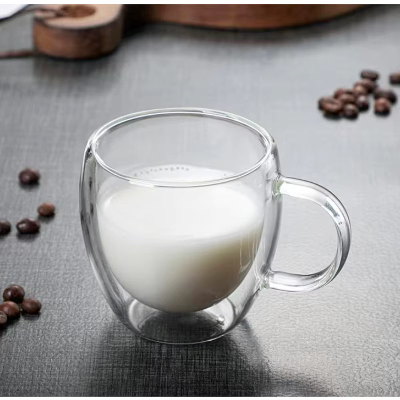 JUSTINLAU Doppelwandiger Glasbecher aus Borosilikatglas in Transparent, Hitzebeständige Kaffeetasse in Eiform mit Griff - Bild 3
