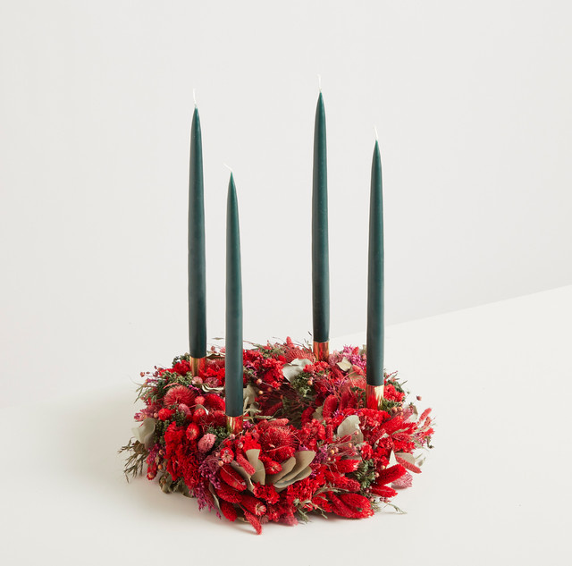 Adventskranz Classy Christmas aus Trockenblumen von BLUME2000 in Rot, Gold und Grün, Durchmesser: 30 cm - Bild 1