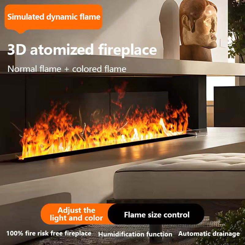 AFLYEVER 3D-Wasserdampf-Elektrokamin in Schwarz mit Edelstahl-Design, Fernbedienung und App-Steuerung, B/T/H: 120 x 20 x 13 cm - Bild 3