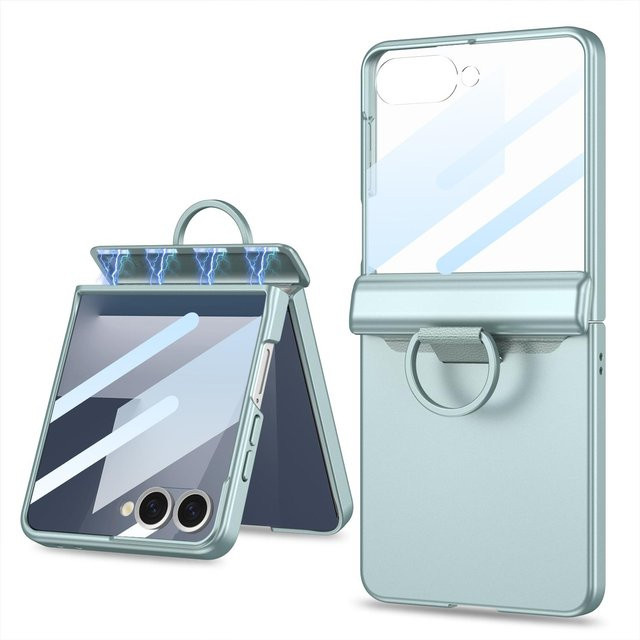 Samsung Galaxy Z Flip 7 Hülle mit magnetischem Scharnier-Ringhalter und Schutz für den äußeren Bildschirm in Hellgrün - Bild 1