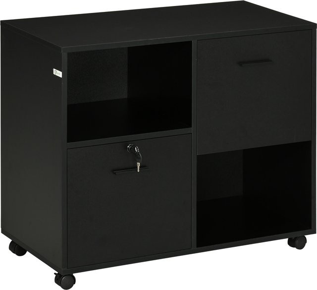 Aosom Vinsetto Büroschrank in Schwarz mit 2 Dokumentschubladen und offenen Regalen, B/T/H: 80 x 40 x 66 cm - Bild 1