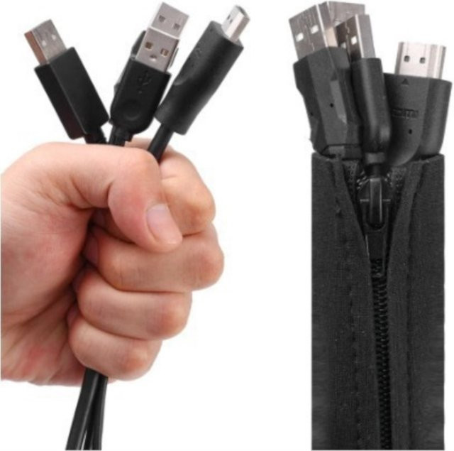 Geteilter Kabelschutz als Schlauch für USB-C, Netzkabel und Audio-Video-Kabel in Schwarz - Bild 1
