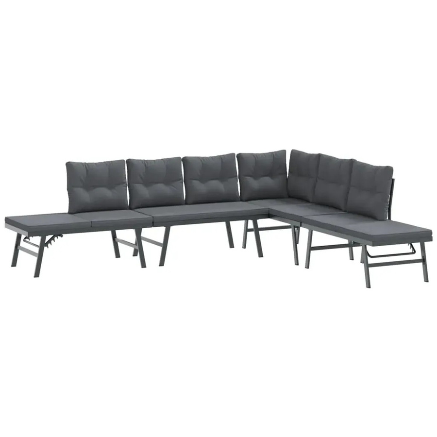 vidaXL Set aus 4 Gartenbänken mit Kissen aus pulverbeschichtetem Stahl in Schwarz, modern für Garten und Terrasse - Bild 2