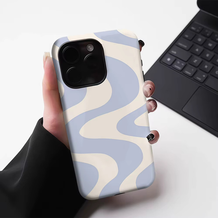 Potdemiel Magnetische Handyhülle mit hellblauem Wellenmuster für iPhone 17 16 15 14 Pro Max Plus, robuste Doppelschicht-Schutzhülle - Bild 3