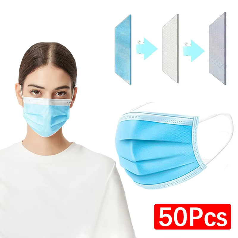 KuZHEN Einweg-Gesichtsmasken 3-lagig mit Melt Blown Cloth, 50 Stück, Blau, für Erwachsene - Bild 2