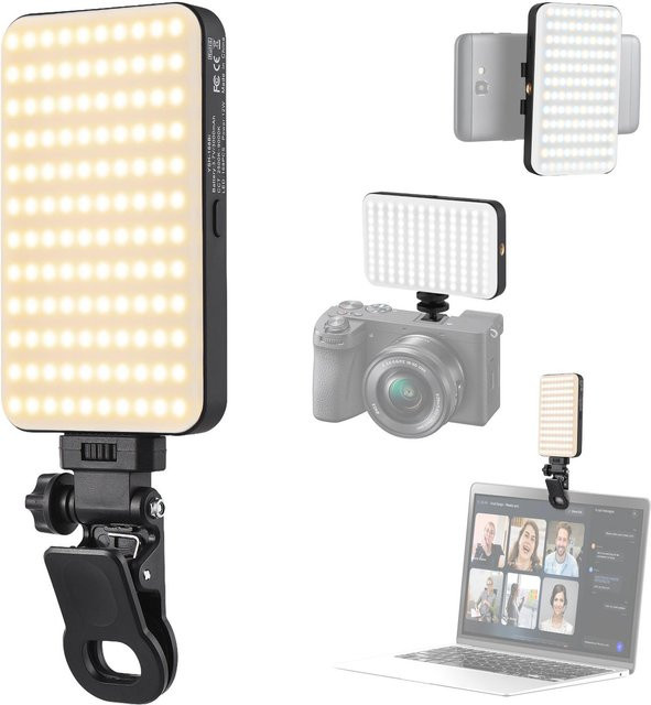 Andoer LED-Videoleuchte im Taschenformat mit Clip, dimmbar, 2500 K – 9000 K, 3000 mAh Akku, Schwarz - Bild 1