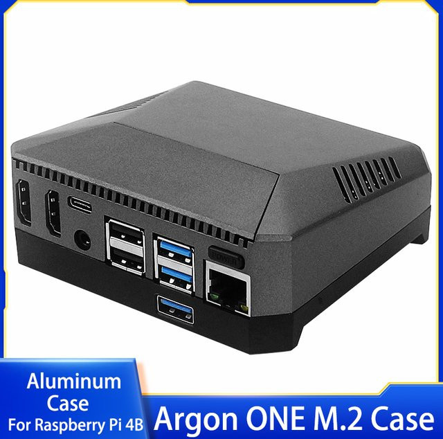 Argon ONE M.2 Gehäuse aus Aluminium mit USB 3.0 auf M.2 SATA SSD-Adapter und integriertem Lüfter für Raspberry Pi 4B in Schwarz - Bild 1