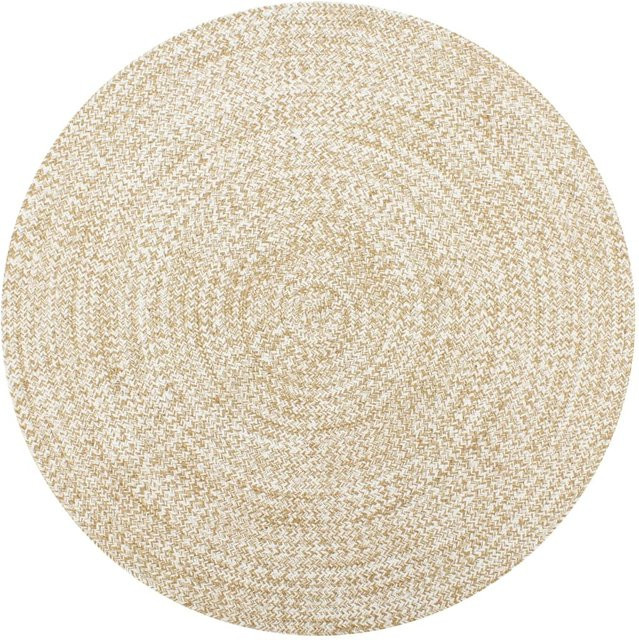 vidaXL Teppich Handgefertigt aus Jute und Baumwolle, Rund, Weiß und Beige, Durchmesser: 90 cm - Bild 1