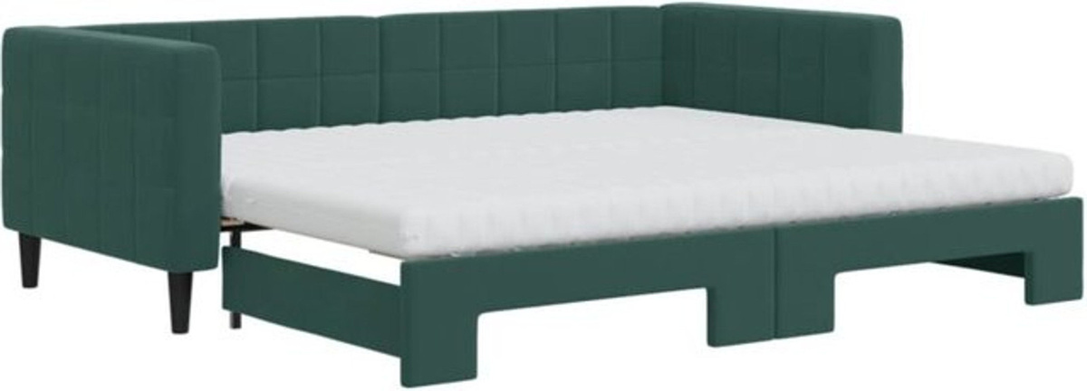Ausziehbares Funktionsbett mit Matratze von vidaxl in Dunkelgrün aus Samt und Metall, B/T: 90 x 200 cm - Bild 1
