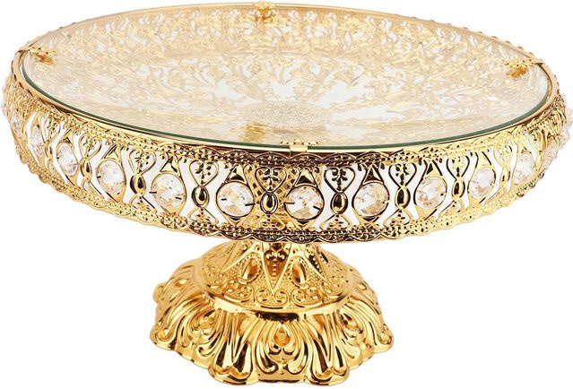 Dekorativer Obstteller von Aimo aus Metall und Glas in Beige und Gold, rundes Obsttablett für Nüsse, Snacks und Süßigkeiten - Bild 1