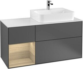 Villeroy & Boch Finion Waschtischunterschrank mit Abdeckplatte, Breite: 120 cm, Farbe: Anthrazit matt, Eichenfurnier - Bild 1