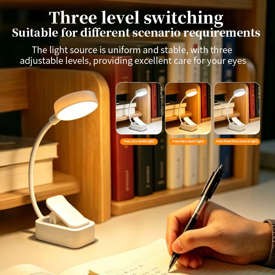 GGBEE LED-Schreibtischlampe in Weiß, wiederaufladbare Clip-Leuchte mit dimmbarer Touch-Steuerung und 3 Farbmodi für Studium und Lesen - Bild 3