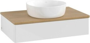 V&B Waschtischunterschrank Antao ohne Frontstruktur in Eiche Honig und Weiß Lack, B/T/H: 80 x 50 x 19 cm - Bild 1
