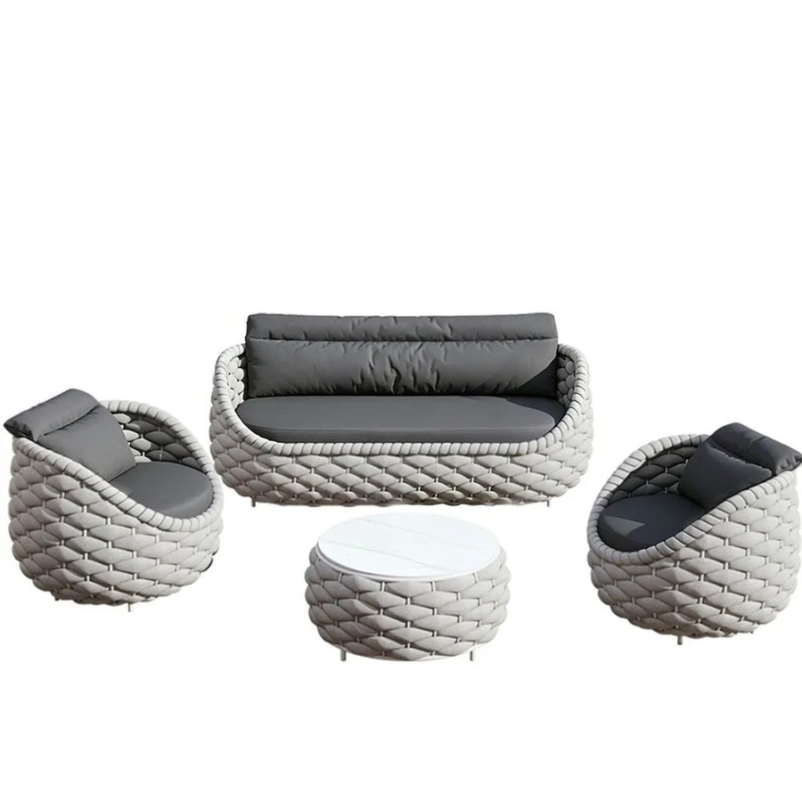 360Home Gartenmöbel Set 4-teilig aus Polyrattan und Aluminium in Grau mit Polsterung und Tisch - Bild 2