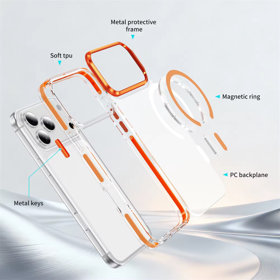 Xeber MagSafe Kompatible Transparente Schutzhülle für iPhone 17 16 15 14 13 Pro Max Plus mit Magnetischer Rückseite in Orange und Transparent - Bild 2