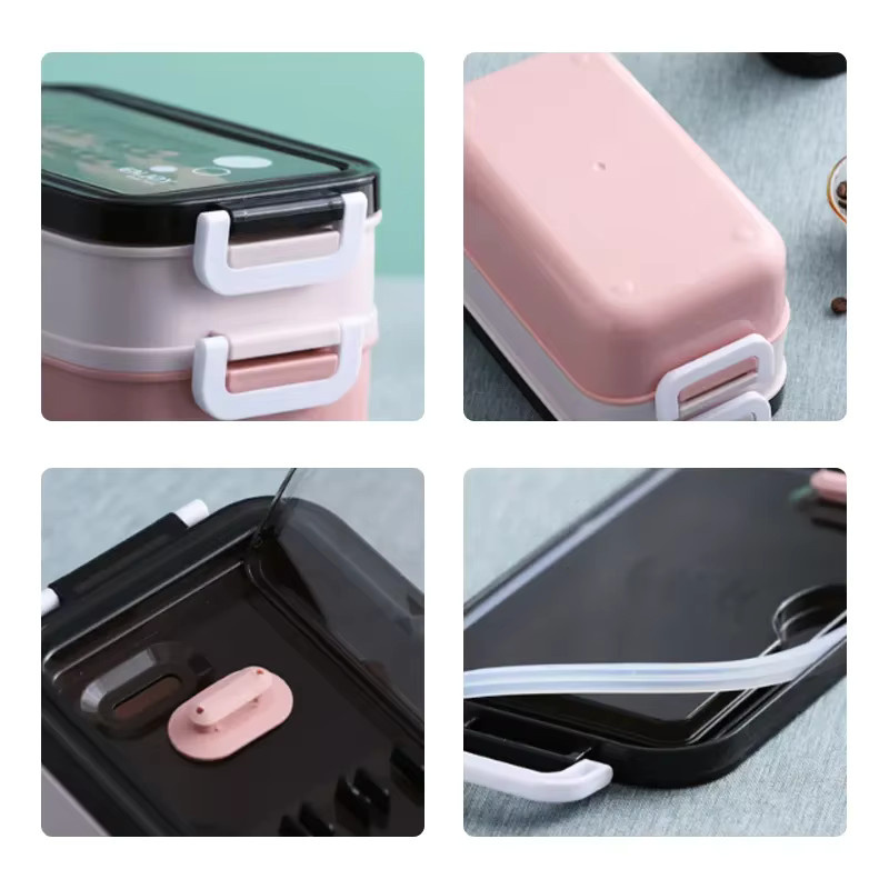 HOCOSHINE Lunchbox aus Edelstahl 304 in Pink, 2-Schicht Bento-Box für Mikrowelle und Heizung - Bild 4