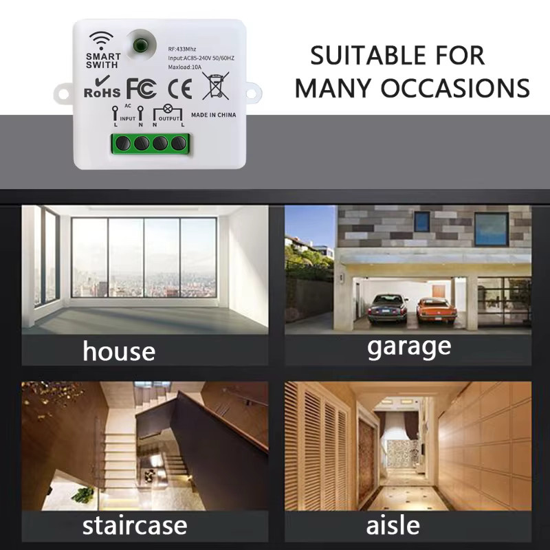 Szaoju Wireless Mini Relais Empfänger mit Fernbedienung, RF 433 MHz Wand Panel Schalter für LED Licht, Weiß - Bild 2