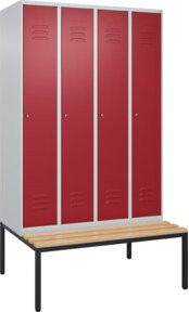 C+P Spind Classic PLUS Garderobenschrank mit Sitzbank, 4 Abteile, B/T/H: 212 x 120 x 81,5 cm, mit Zylinderschloss, 4 Garderobenhaken und mittiger Trennwand, Buche-Hartholz und Stahl - Bild 1