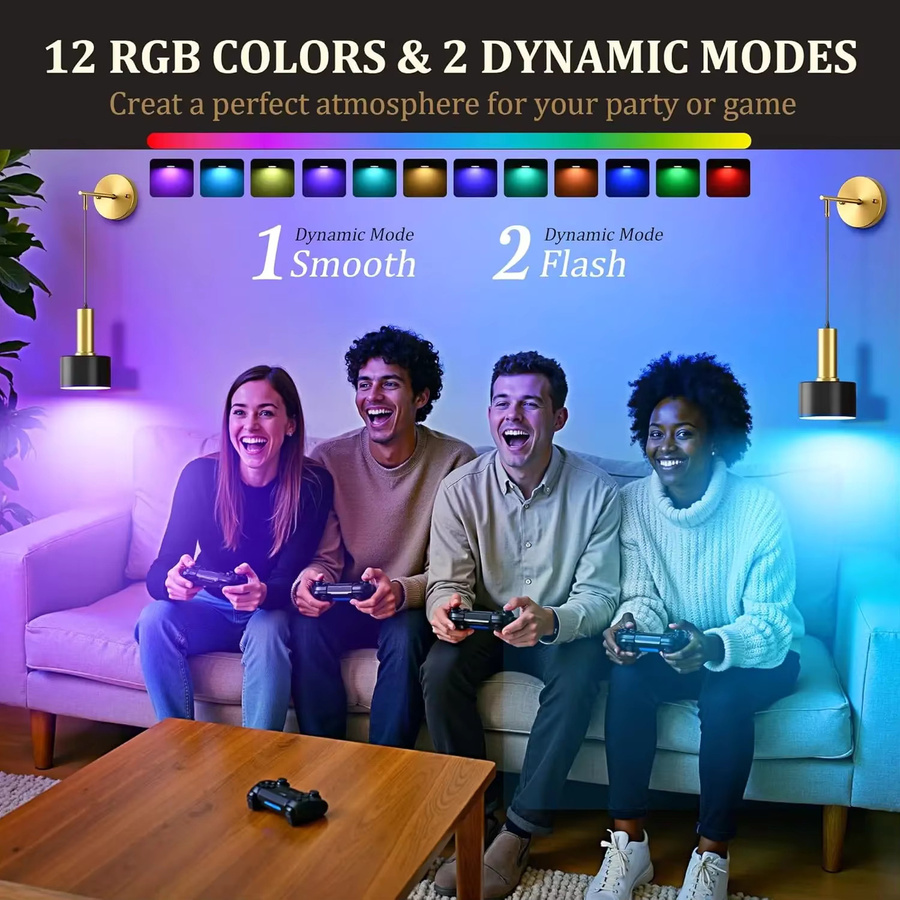 CETANT Drahtlose LED Wandleuchte mit RGB-Farbeffekt, wiederaufladbar, Gold/Messing, inklusive Fernbedienung für Wohnzimmer, Schlafzimmer, Flur und Badezimmer - Bild 4