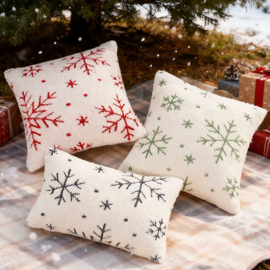 BUYNOW Plüsch Kissenbezug mit Schneeflocken-Jacquard-Muster für Weihnachten, Grau, nur Kissenbezug - Bild 4