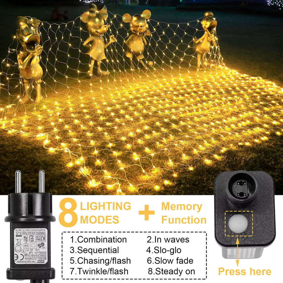 HEGEHE LED Netz Lichterkette RGB mit Timer und 8 Modi, IP44 wetterfest, Warmweiß und Multicolour - Bild 3