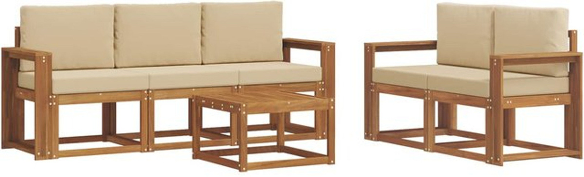 Modernes Outdoor-Sofagarnitur Set aus Akazien-Massivholz mit Kissen von vidaXL in Natur und Beige - Bild 1