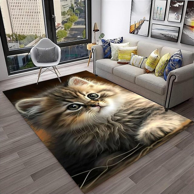 Rutschfeste Cartoon-Fußmatte mit Glückskatze für Wohnzimmer und Schlafzimmer, Mehrfarbig, B/T: 60 x 40 cm - Bild 1