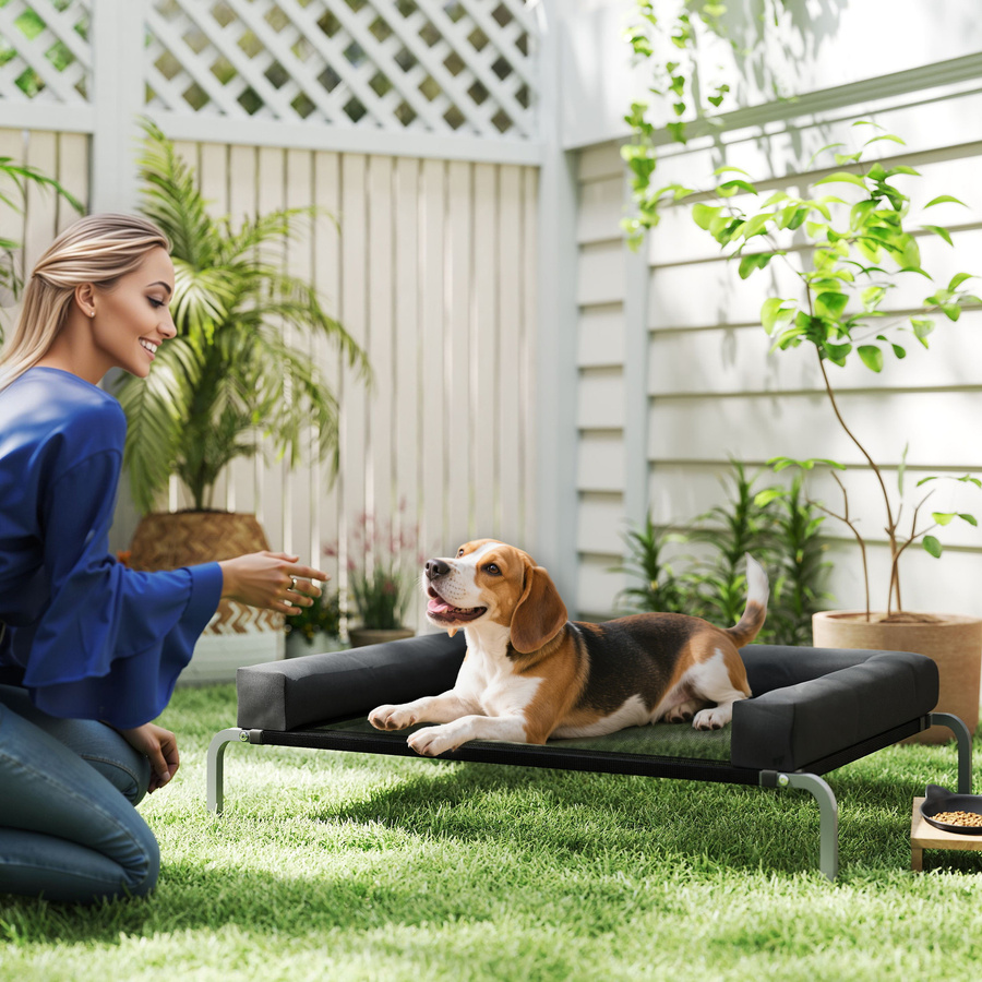 PawHut Erhöhtes Hundebett mit U-förmigem Kissen und atmungsaktivem Mesh, tragbares Hundelager für drinnen und draußen, Schwarz, B/T/H: 110 x 75 x 30 cm - Bild 2