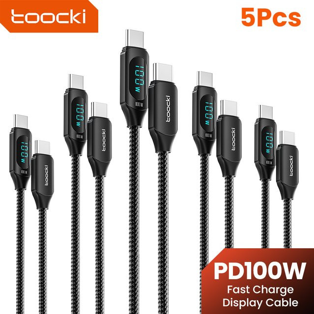 Toocki USB-C auf USB-C Schnellladekabel mit Display 100 W in Schwarz für iPhone 15 16 17, Samsung S23, Xiaomi und MacBook - Bild 1