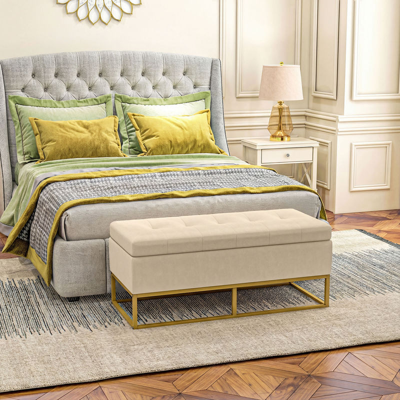 HOMCOM Sitzbank mit Stauraum und Klappdeckel in Beige Samtoptik mit Stahlbeinen, B/T/H: 110 x 44 x 49 cm - Bild 2