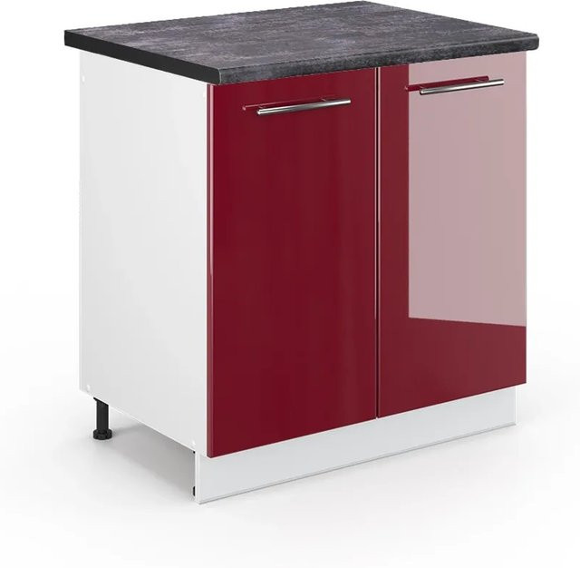 Vicco Spülenunterschrank Fame-Line in Bordeaux Hochglanz und Weiß mit Anthrazit, B/T/H: 80 x 60 x 82 cm - Bild 1