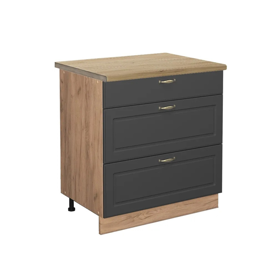 Vicco Küchenunterschrank Fame-Line in Anthrazit-Gold und Eiche mit 3 Schubladen, Breite: 80 cm - Bild 2