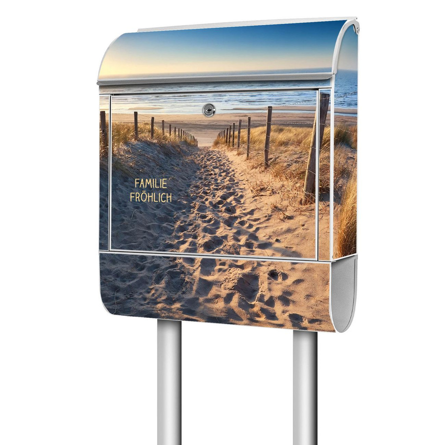 banjado Briefkasten freistehend modern mit Motiv Nordseestrand, weiß/mehrfarbig, B/T/H: 38 x 16 x 161,5 cm - Bild 1