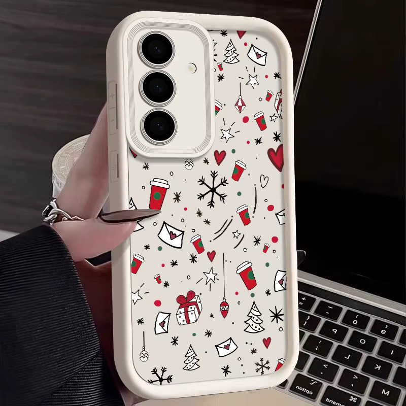 Handyhülle mit süßem Weihnachtsmuster für Samsung Galaxy S25 Edge S24 FE S23 S22 Ultra Plus A56 A17 A16 A15 A55 A54 A53 5G in Beige, Weiß und Multicolour aus TPU - Bild 3