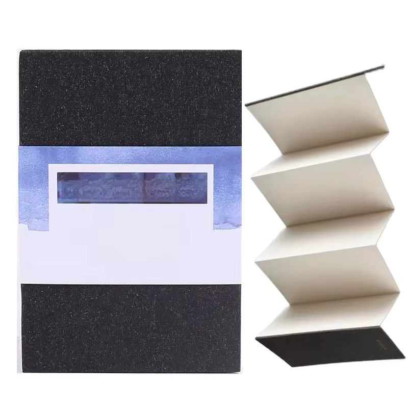 Akkordeon-Skizzenbuch für Aquarell und Zeichnungen aus Baumwollpapier, 300g, mittlere Körnung, Schwarz, Hardcover - Bild 2