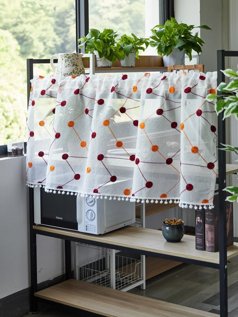 Schiere Voile Vorhang Volants mit Punkt- und Streifenstickerei in Weiß, Höhe: 150 cm - Bild 1