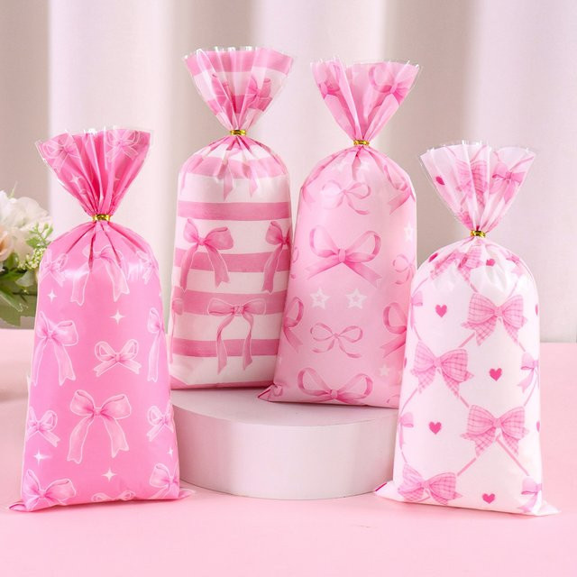 Rosa Geschenktüten mit Schleife für Süßigkeiten und Gastgeschenke, 25 Stück - Bild 1