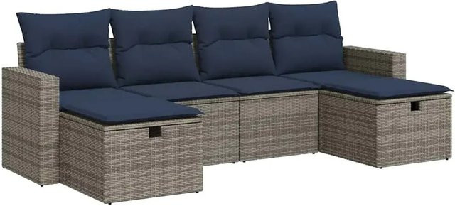 vidaXL 6-teilige Garten-Sofagarnitur aus grauem Poly-Rattan mit Sitzkissen und Stauraum - Bild 1