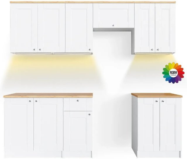 Vicco Bergamo Küchenzeile Weiß mit LED-Leisten Breite: 240 cm - Bild 1