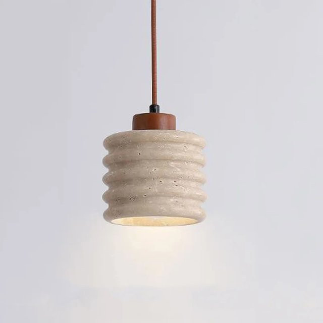 IISINUO Wabi Sabi Travertin LED-Pendelleuchte in Beige, minimalistischer Naturstein-Kronleuchter mit warmweißem Licht (3000 K) für Schlafzimmer und Esszimmer - Bild 1