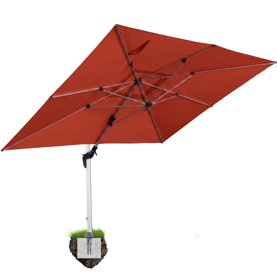 Anndora Ampelschirm aus Aluminium in Terracotta Rot, quadratisch, 3 m x 4 m, 360 Grad drehbar, schwenkbar und neigbar, inklusive Bodenanker - Bild 1