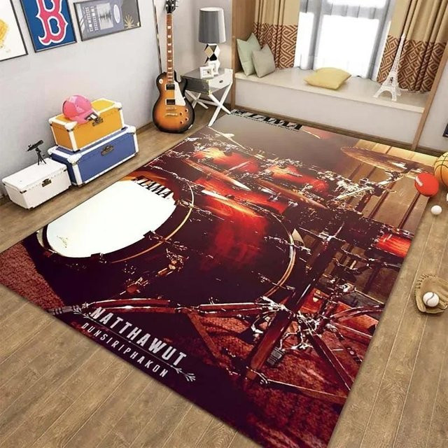 Karpetti Schlagzeug-Print Teppich mit Musik-Design, Mehrfarbig, B/T: 120 x 80 cm - Bild 1
