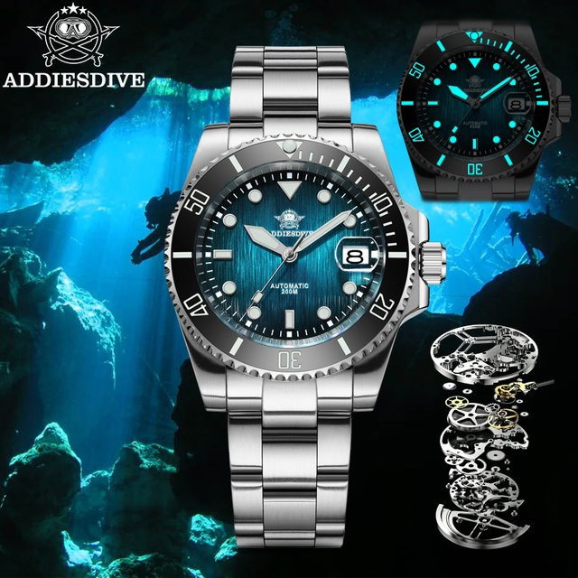 ADDIESDIVE Armbanduhr, mechanisches Uhrwerk, Edelstahl, Saphirglas, Herren - Bild 1