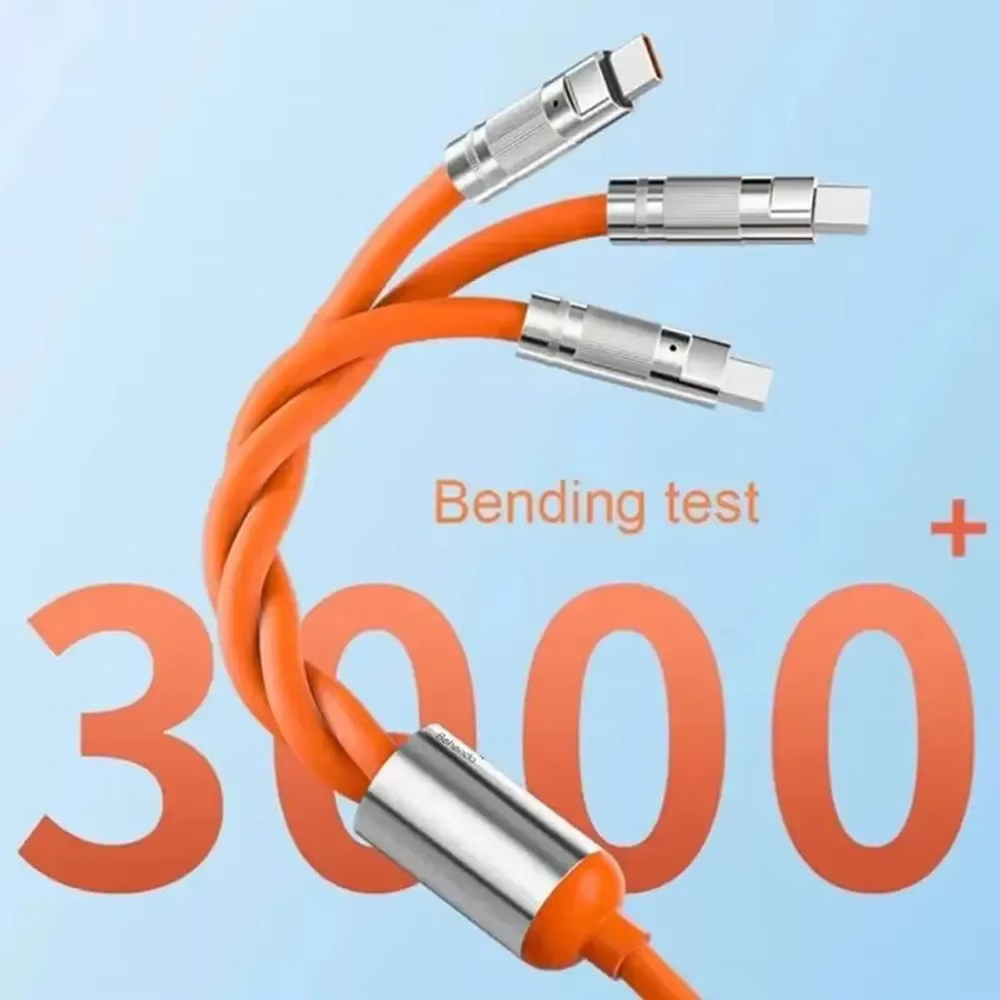 3-in-1 USB-Multi-Port-Ladekabel für USB-C, Micro-USB und Lightning in Orange - Bild 4