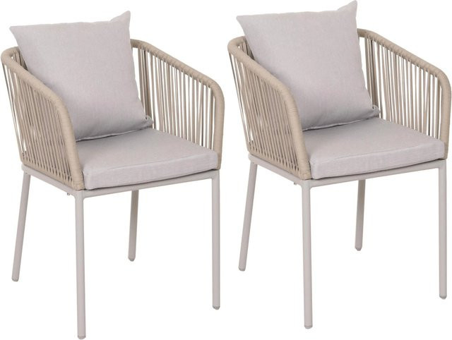 PROREGAL Gartenstuhl 2er-Set aus Aluminium mit Seilgeflecht und Kissen in Grau, B/T/H: 75 x 55 x 55 cm, Sitzhöhe: 48 cm - Bild 1