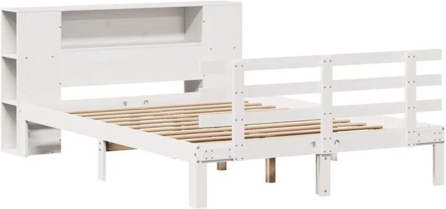 vidaXL Massivholzbett aus Kiefer mit Kopfteil und Regal in Weiß, B/T/H: 140 x 190 cm - Bild 1