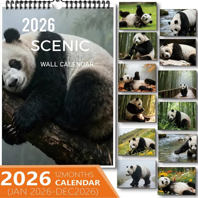 Bambus-Wald-Panda-Kalender in Multicolour aus Holz und Papier für deine Heimdekoration - Bild 1