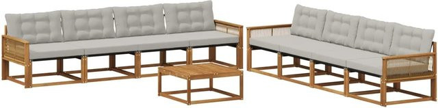 vidaXL Outdoor-Sofagarnitur aus Akazienholz mit Textilene und Kissen, Natur und Hellgrau - Bild 1